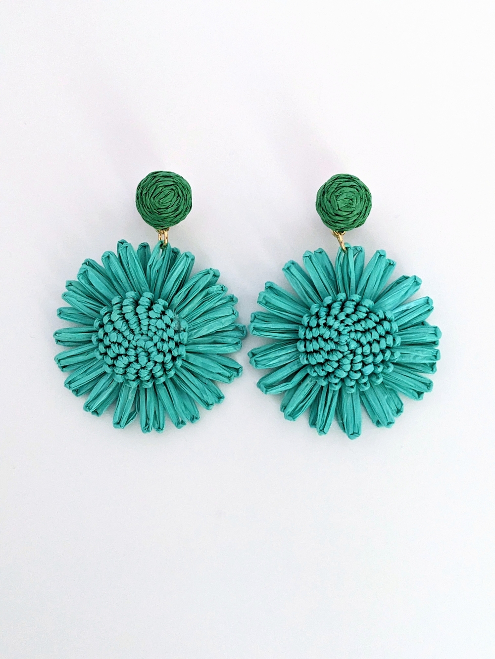 Teal Floral Raffia Earrings